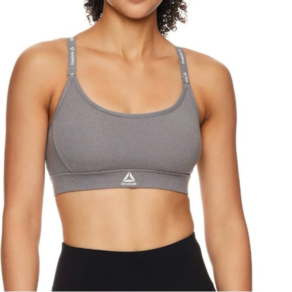 Reebok Gray Sports Bra with Racerback and Moisture-Wicking Fabric